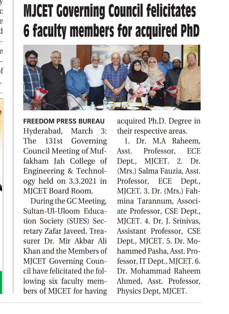 Felicitation of Faculty acquired Ph.D during G.C. meeting - March 2022