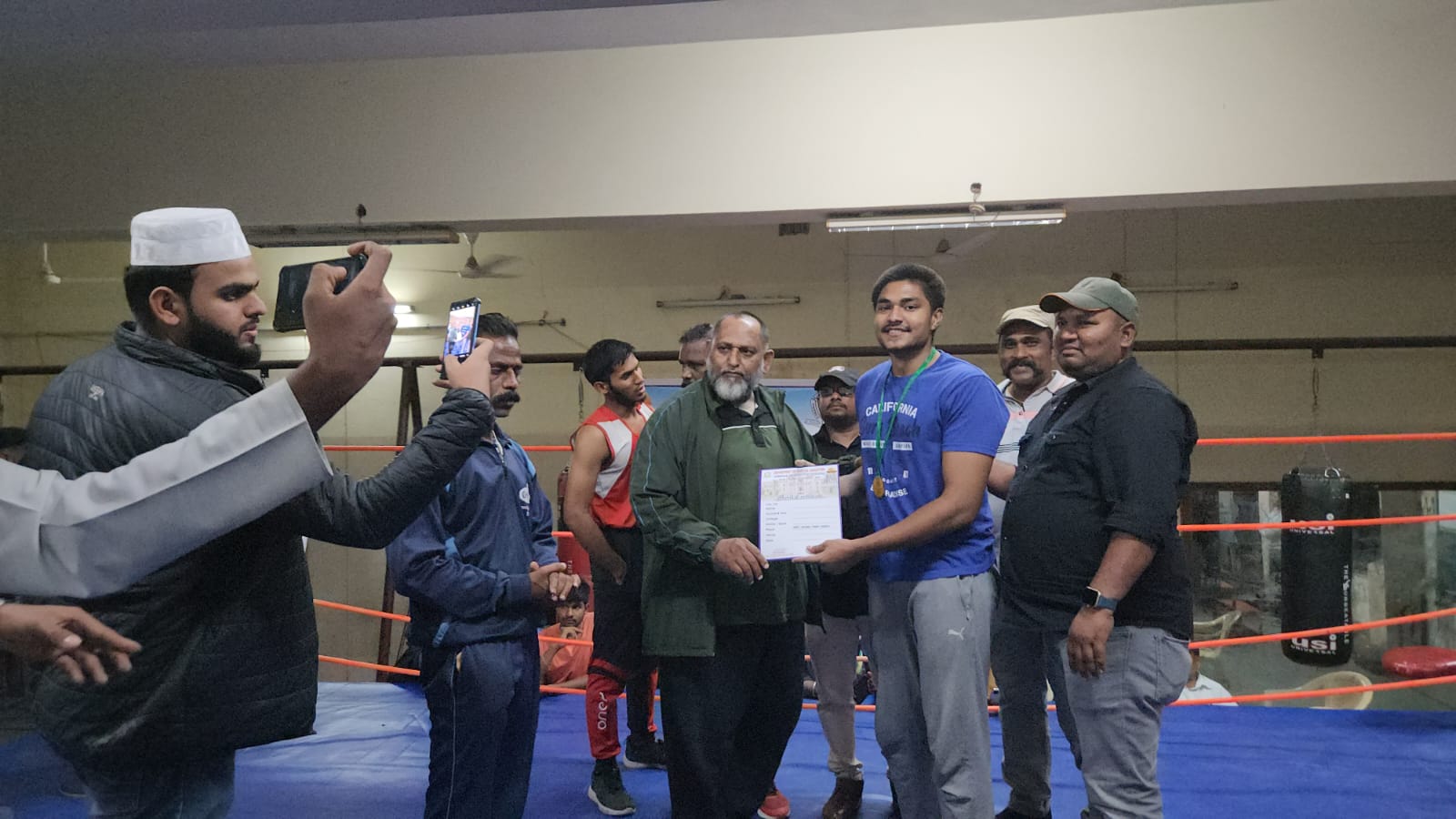 Osmania University Inter College Tournament Boxing Championship (M) 2023-24 held at Nizam College, Hyderabad on 07-08 Dec 2023.
Muffakham Jah College of Engineering & Technology Student performed very well and won the Gold medal 🥇 
in Boxing Wt. category -92.
Mohammed Abdullah (Civil 1st year)
💐
