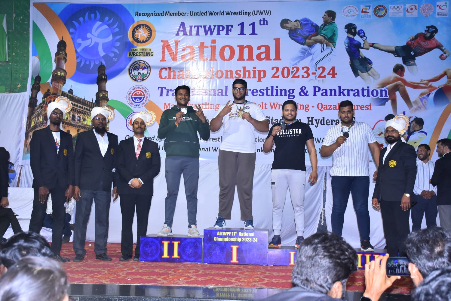 11th AITWPF National Championship, 1-4 Feb. 2024, Hyderabad, Telangana


MOHAMMED SAIF ALI 
(1604-21-748-007)
AIML - 3RD YEAR.

Has Participated in the 11th AITWPF National Championships.


Won
1) Gold Medal 🏅 - Mas Wrestling 

2) Gold Medal 🏅 - Pankaration 

3)Bronz Medal - Belt Wrestling 

4) Bronz Medal - KhapsaGai