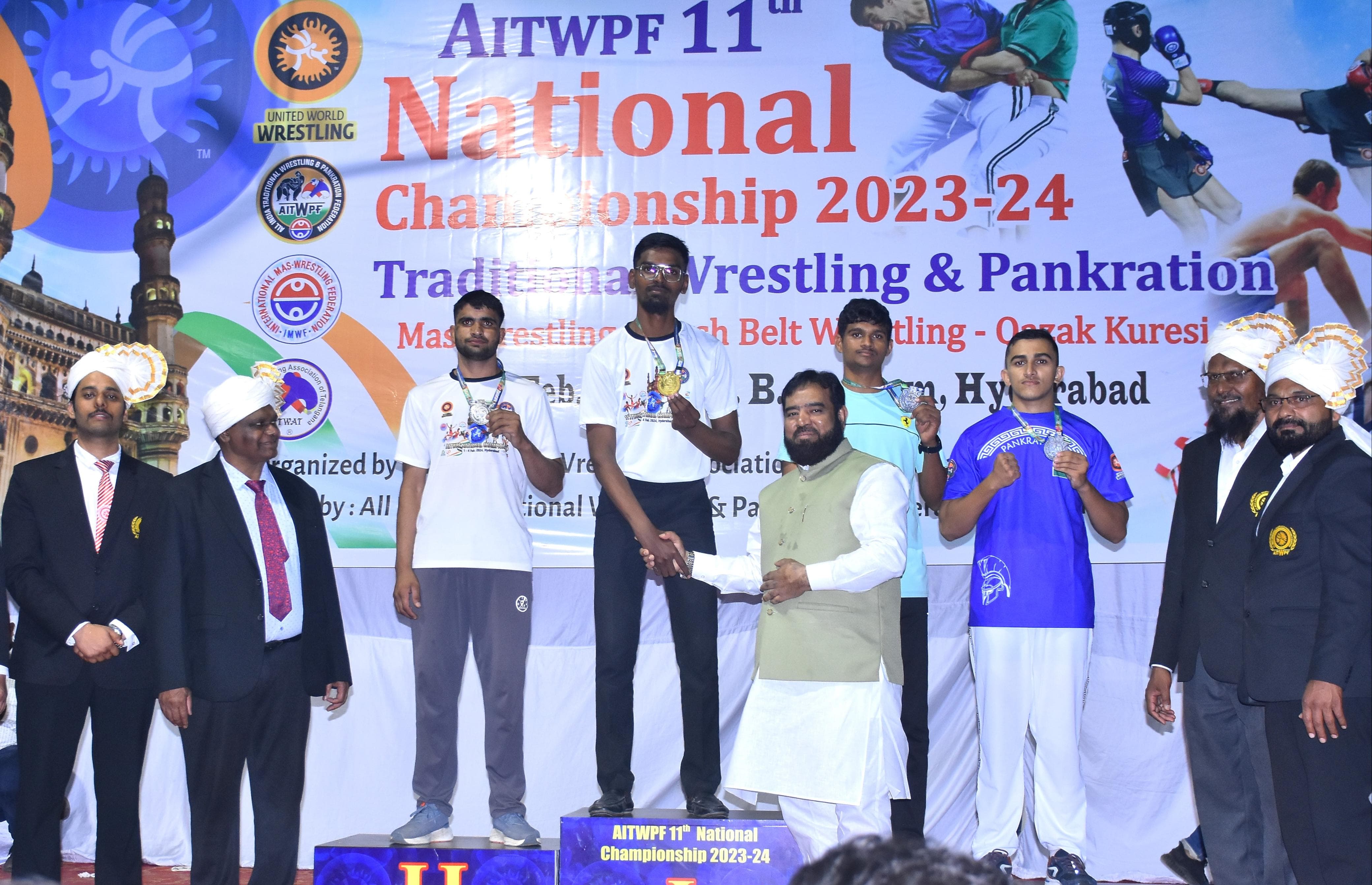 11th AITWPF National Championship, 1-4 Feb. 2024, Hyderabad, Telangana
Mohammed Abdul Hakeem -80kg Sr.Men

MAS WRESTLING Gold Medal 🥇

QAZAKH KURESHI Silver Medal 🥈
