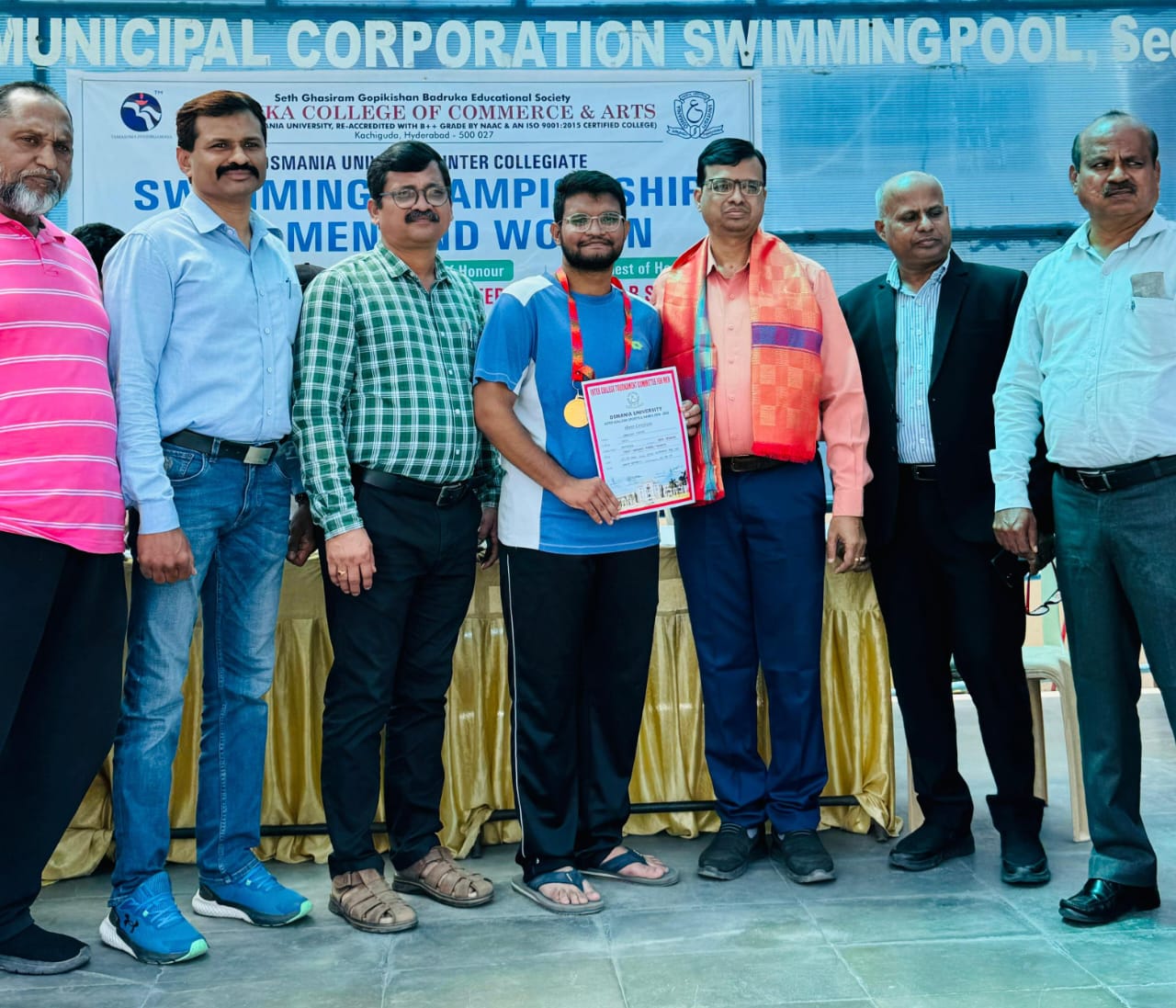 Osmana University ICT swimming Championship 2024-25 held on 27-9-2024 @ GHMC swimming pool, Sec-bad.
Abdullah Hafeez, from MJCET EEE-2  won the Gold 🥇 medal in 200m Butterfly.