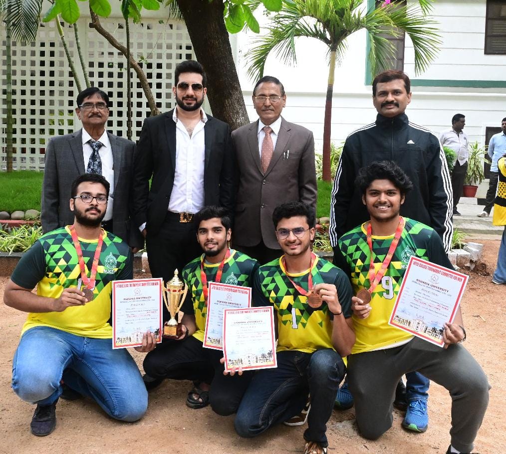 Sports Development Committee Chairman Aamer Javeed felicitating the MJCET Table-Tennis team for winning Bronze (3rd place) in Osmania University Inter College Tournament 2024-25.