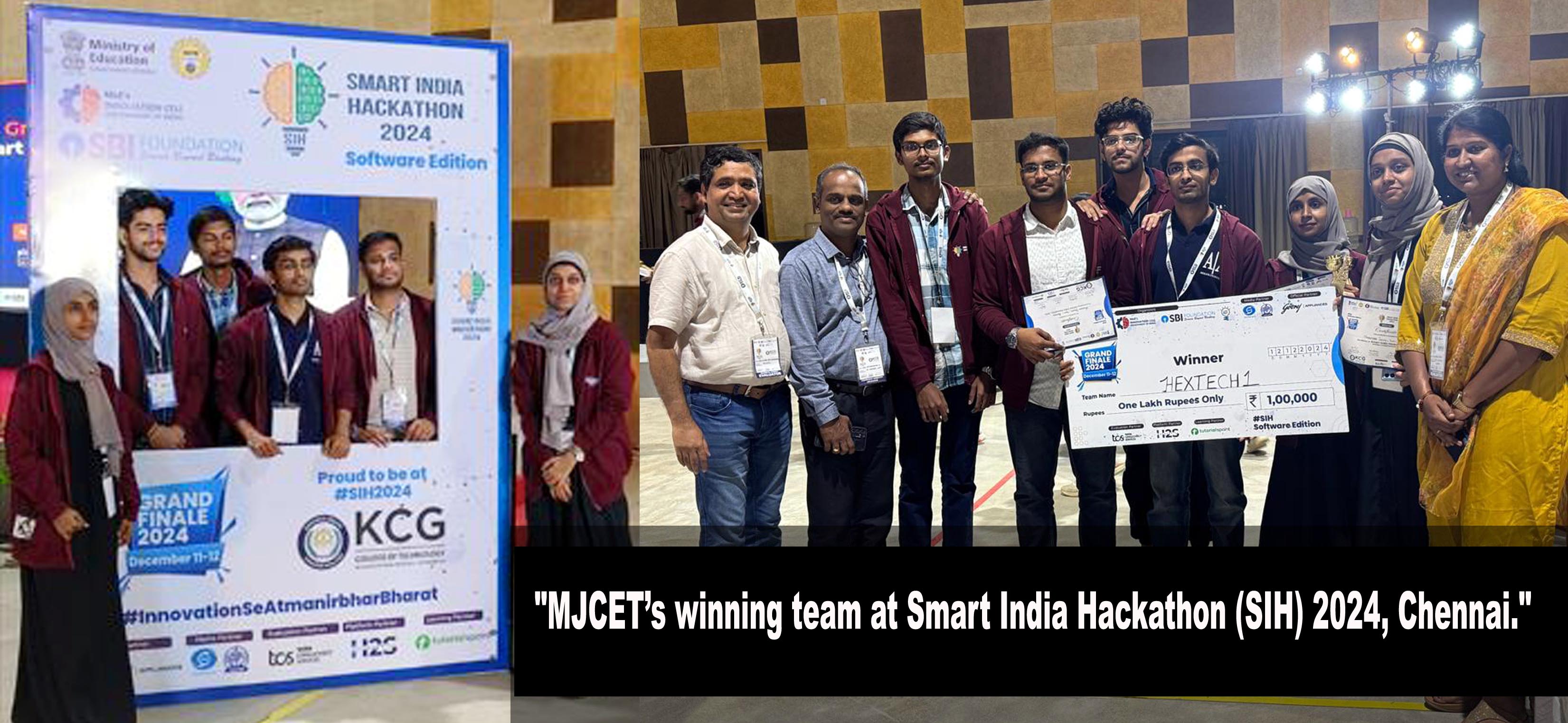 MJCET Teams Shine at Smart India Hackathon 2024. The second team from MJCET triumphed at KCG Tech Chennai.